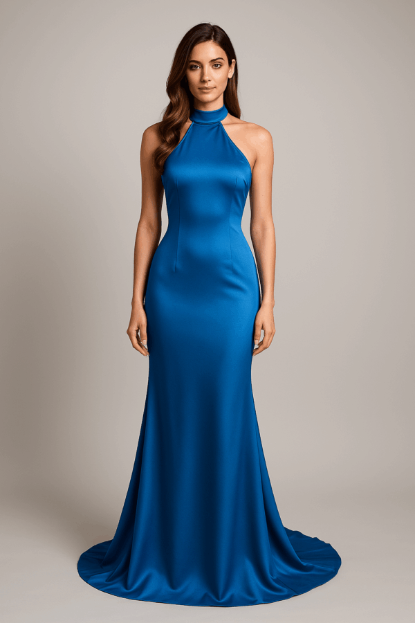 Abito da sera in raso elegante con scollo all'americana